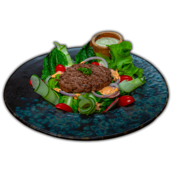 Beef patty, on fresh salad, served at Big Boys’ Burger Club in Kamala, Patong and Rawai Beach