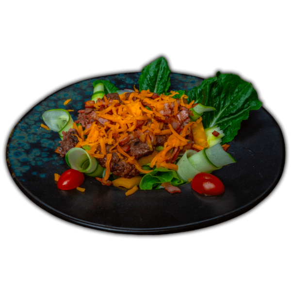Two beef patties covered with cheddar cheese and bacon on fresh salad, served at Big Boys’ Burger Club in Kamala, Patong and Rawai Beach