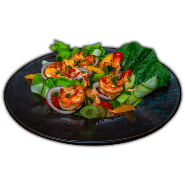 Grilled shrimps on salad, served at Big Boys’ Burger Club in Kamala, Patong and Rawai Beach