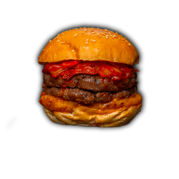 The Seoulmate, beef, kimchi, fried onions rings burger, served at Big Boys’ Burger Club in Kamala, Patong and Rawai Beach