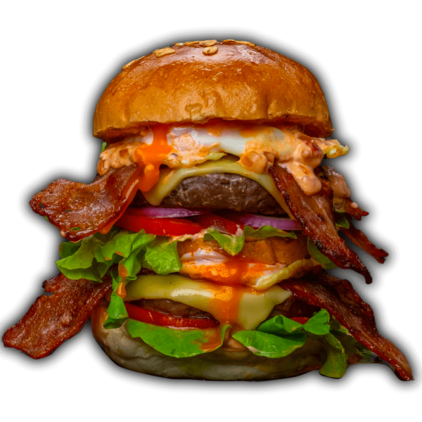 The Y.O.L.O., beef, bacon cheese burger with fried eggs, served at Big Boys’ Burger Club in Kamala, Patong and Rawai Beach