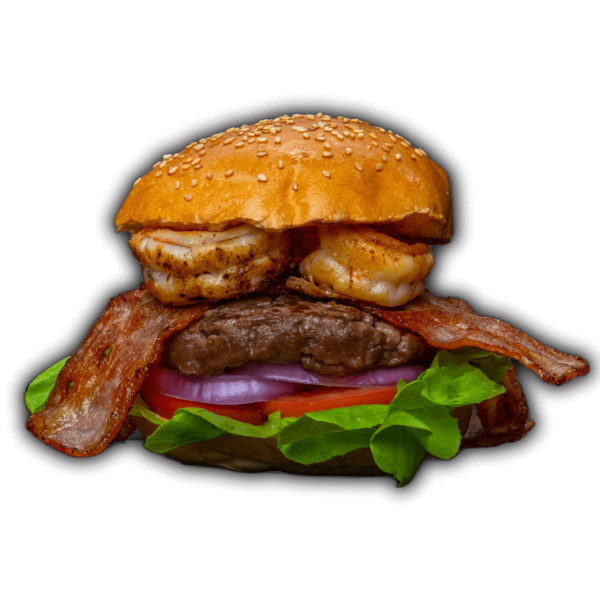 The Beef ’N’ Reef, beef shrimp bacon burger, served at Big Boys’ Burger Club in Kamala, Patong and Rawai Beach