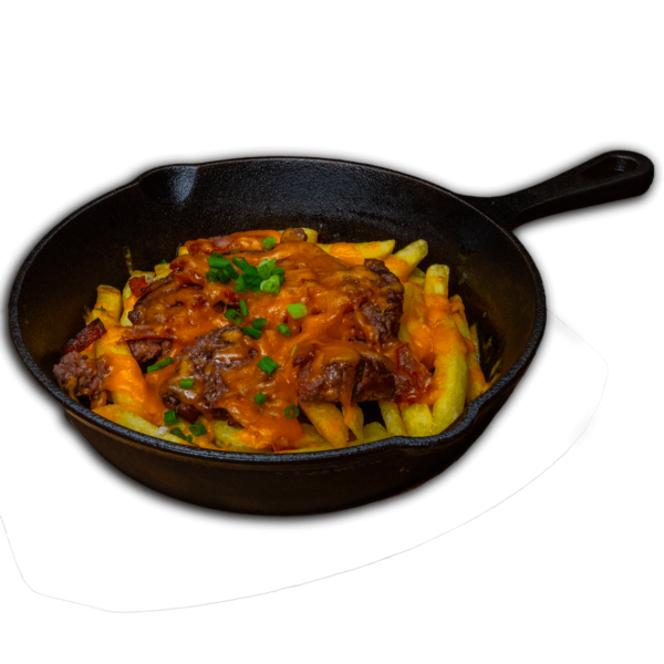 Bed of French fries, topped with beef, cheddar cheese and bacon, served at Big Boys’ Burger Club in Kamala, Patong and Rawai Beach