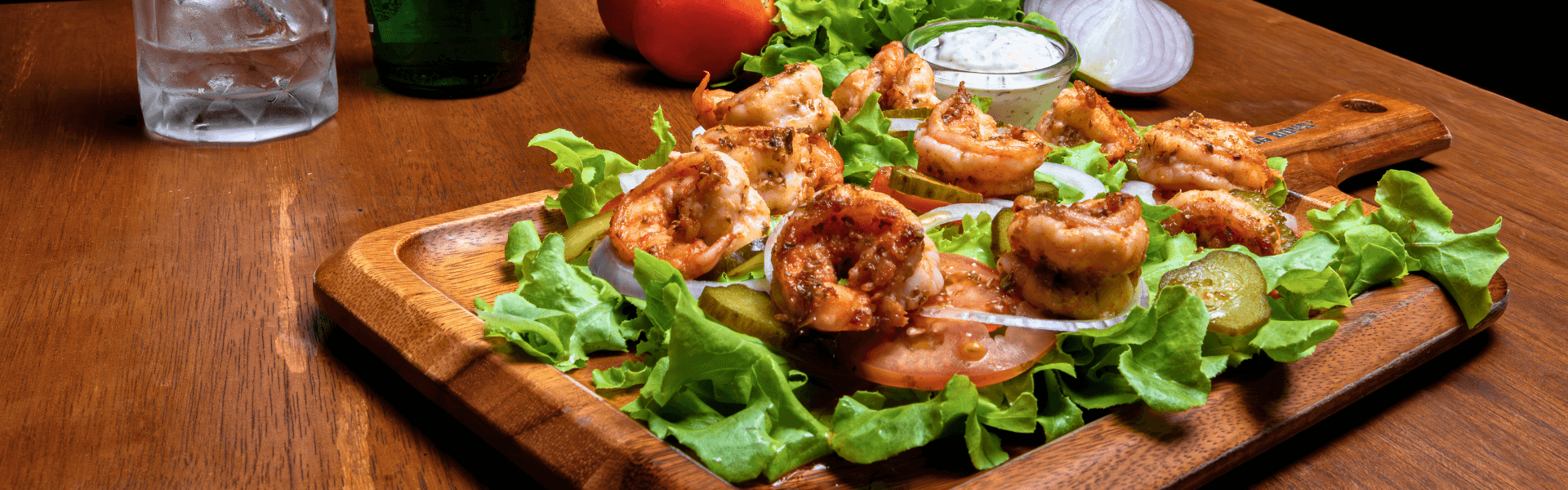 Grilled shrimps on salad, served at Big Boys’ Burger Club in Kamala, Patong and Rawai